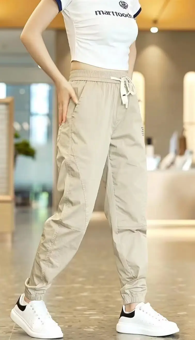 Japanese Style Women's Leg-Tied Casual Pants with White T-Shirt — feature 1