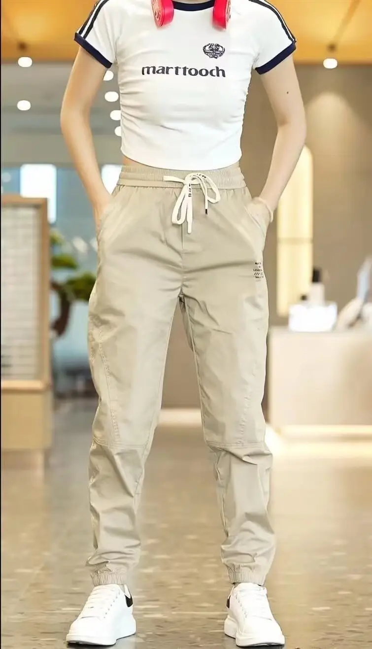 Japanese Style Women's Leg-Tied Casual Pants with White T-Shirt — feature 2