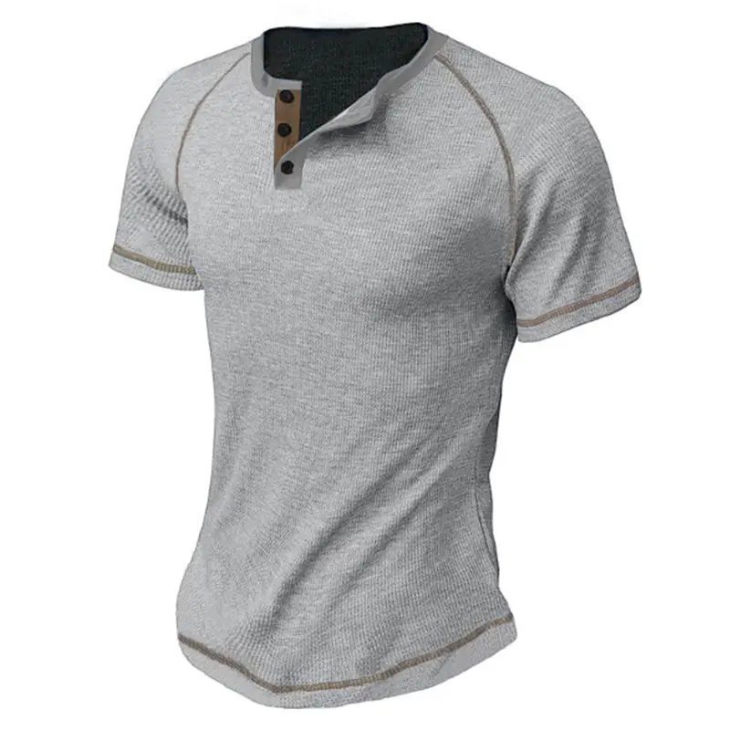 Men's Black Waffle Knit T-Shirt with Button Collar — feature 10
