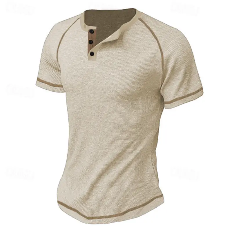 Men's Black Waffle Knit T-Shirt with Button Collar — feature 17