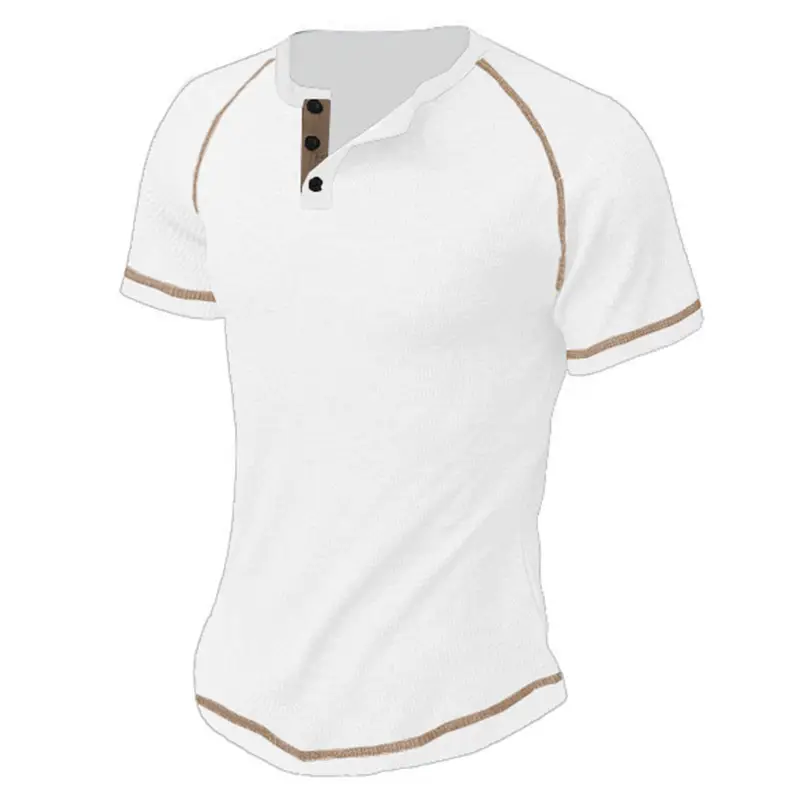 Men's Black Waffle Knit T-Shirt with Button Collar — feature 5