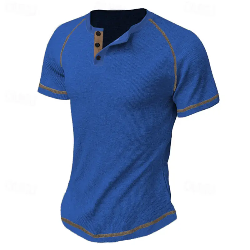 Men's Black Waffle Knit T-Shirt with Button Collar — feature 8