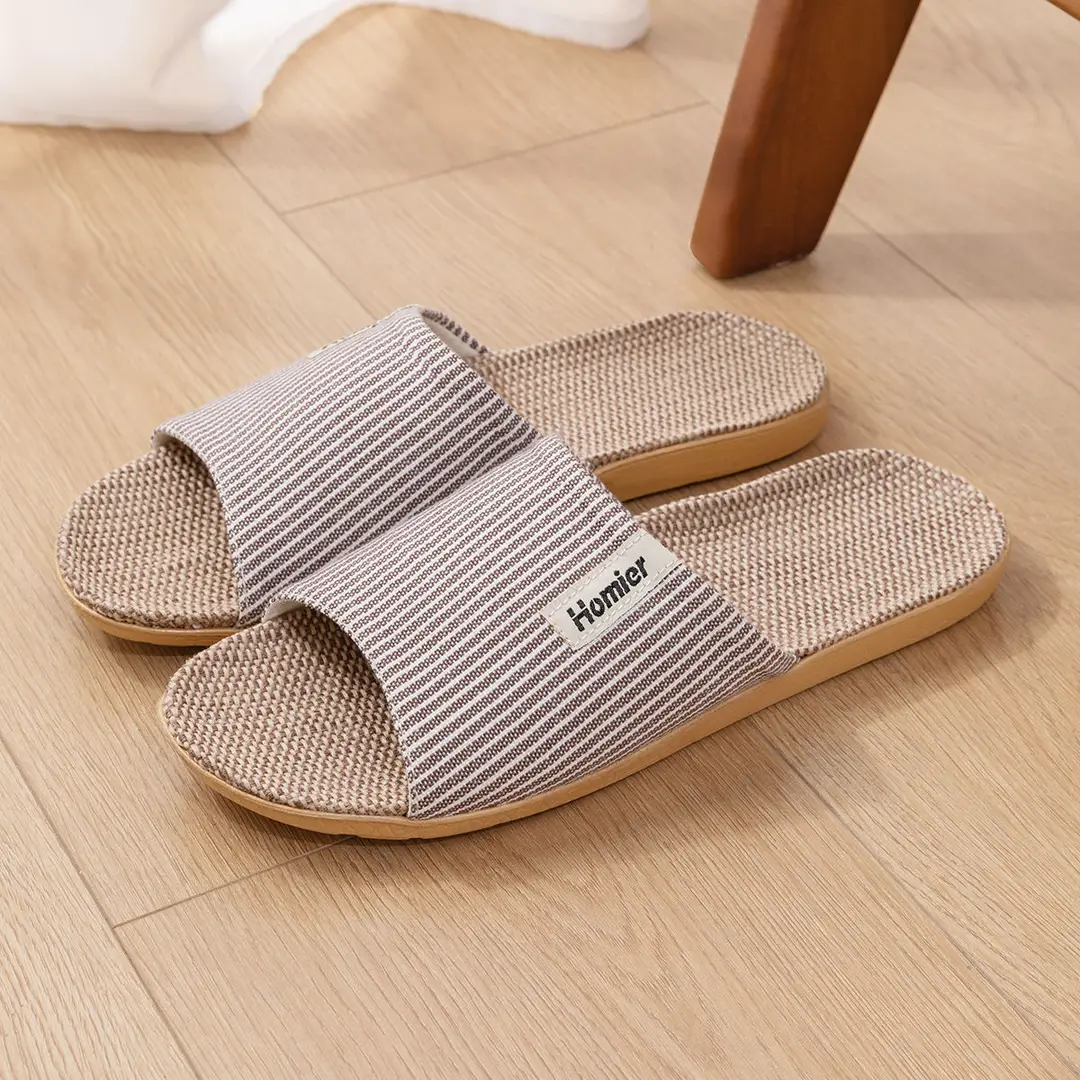 Linen Slippers Men's Spring and Autumn Indoor Home Quiet Home Use Four Seasons Cotton Linen Slippers Women's New Winter and Summer