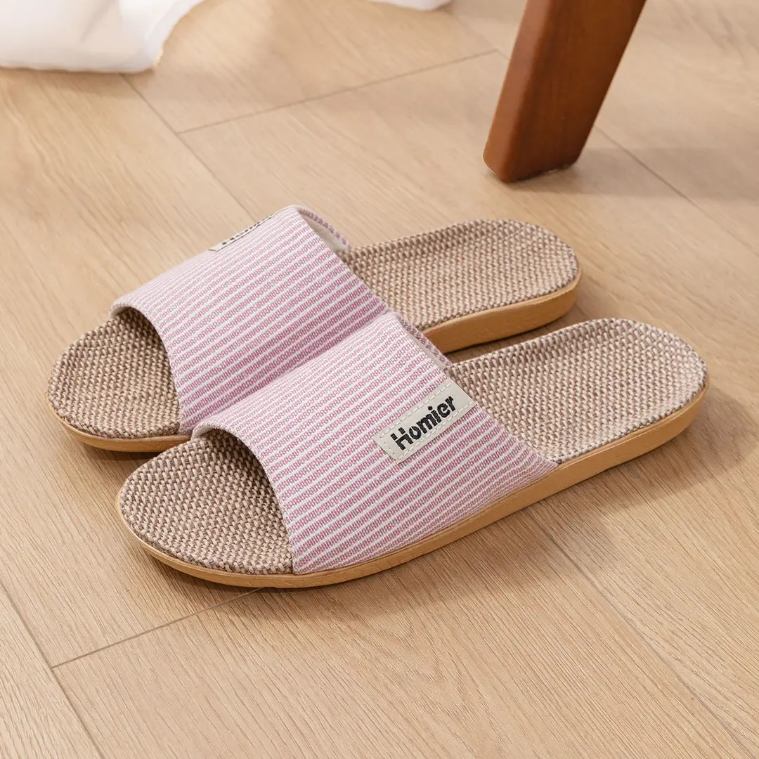 Linen Slippers Men's Spring and Autumn Indoor Home Quiet Home Use Four Seasons Cotton Linen Slippers Women's New Winter and Summer
