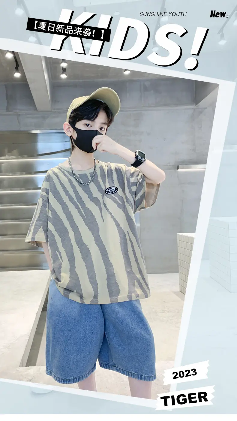 Boys Striped T-Shirt Blue Shorts Set — feature 1