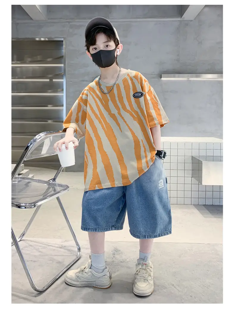 Boys Striped T-Shirt Blue Shorts Set — feature 10