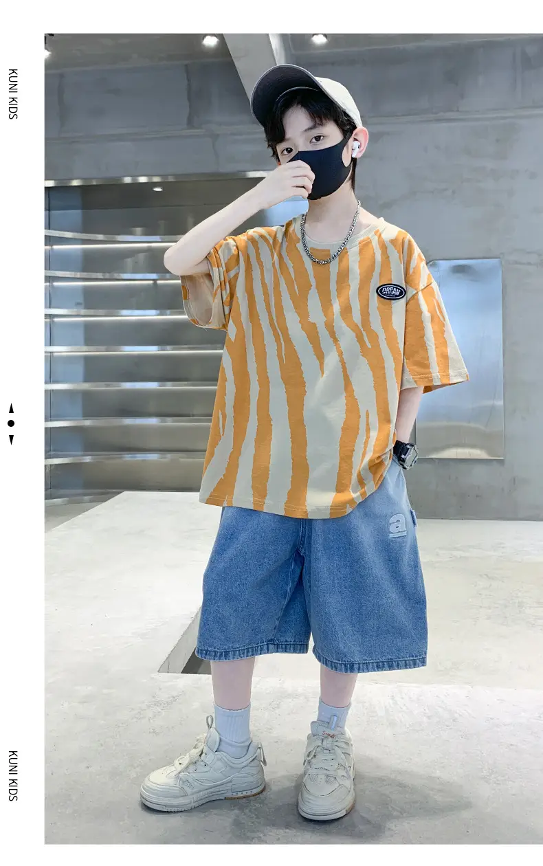 Boys Striped T-Shirt Blue Shorts Set — feature 13