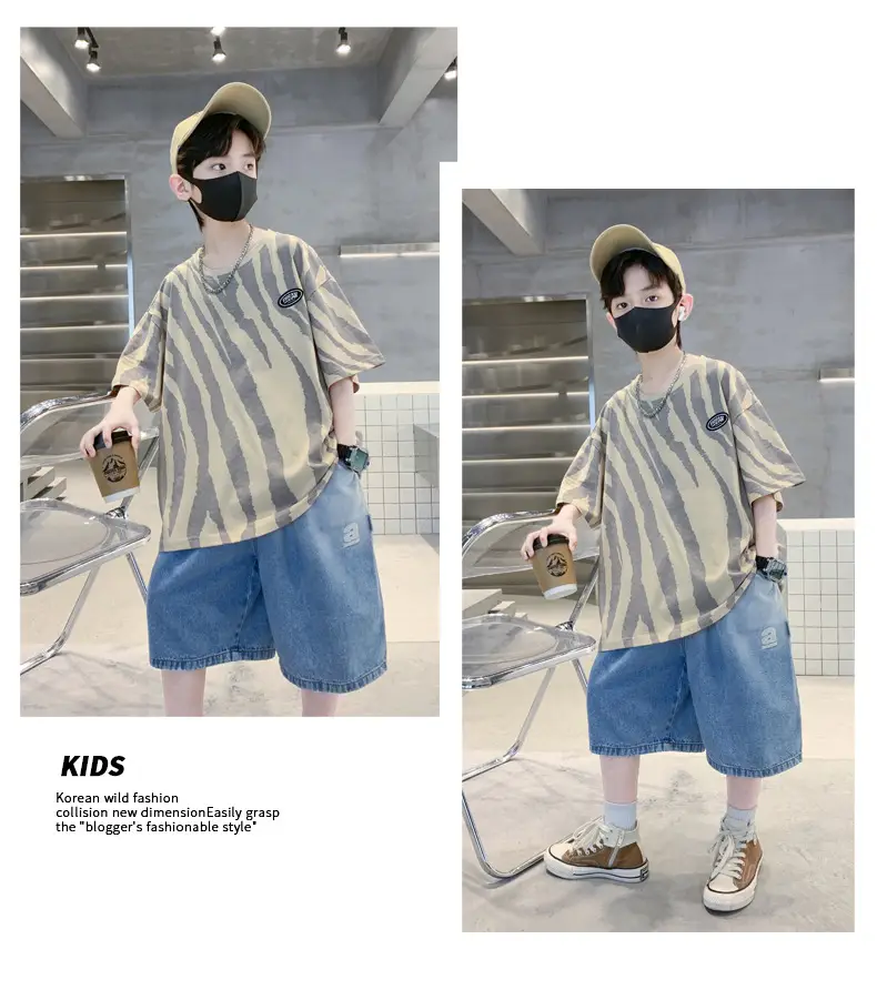 Boys Striped T-Shirt Blue Shorts Set — feature 3