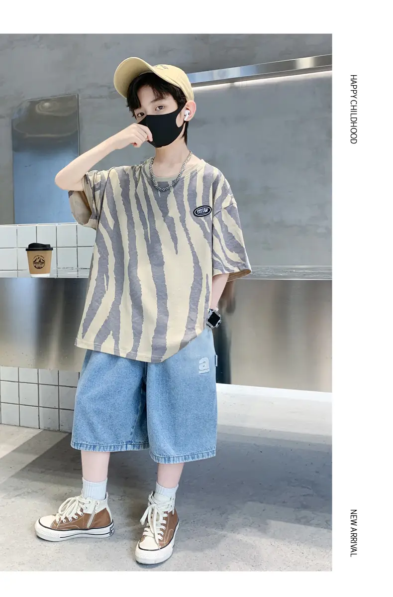 Boys Striped T-Shirt Blue Shorts Set — feature 4
