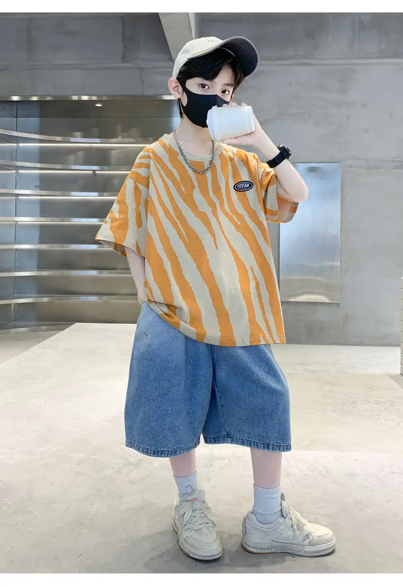 Boys Striped T-Shirt Blue Shorts Set — feature 9