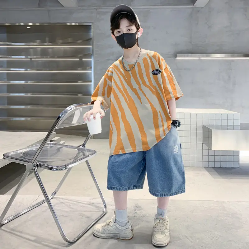Boys Striped T-Shirt Blue Shorts Set - Image 3