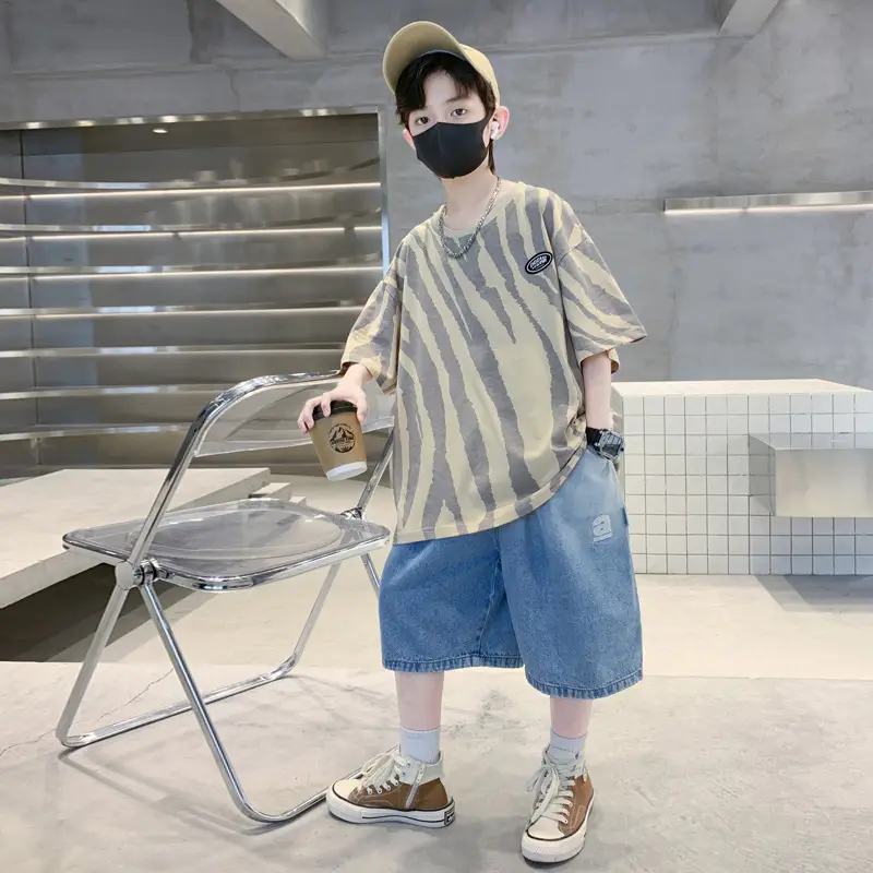 Boys Striped T-Shirt Blue Shorts Set - Image 4