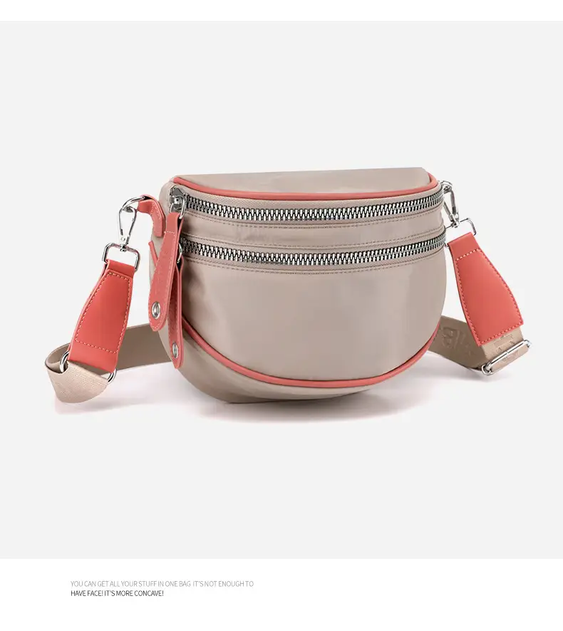 2024 Fashion Saddle Bag Pink Beige Nylon Crossbody — feature 17