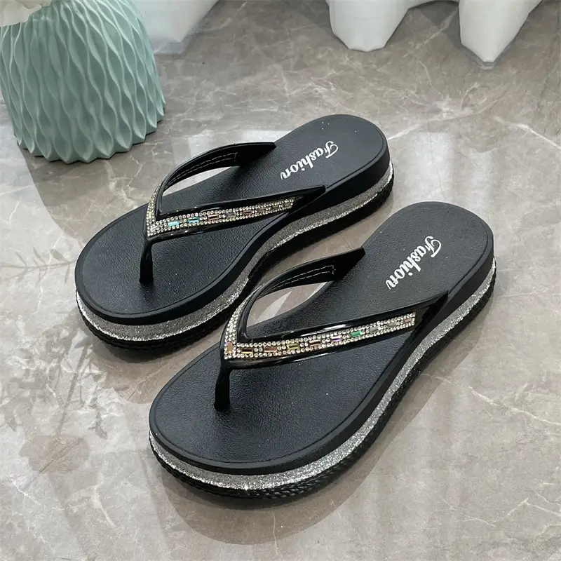 Women Rhinestone Flip Flops Black 2024 - Image 4