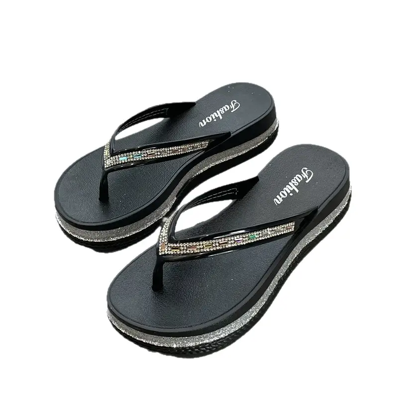 Women Rhinestone Flip Flops Black 2024 - Image 7