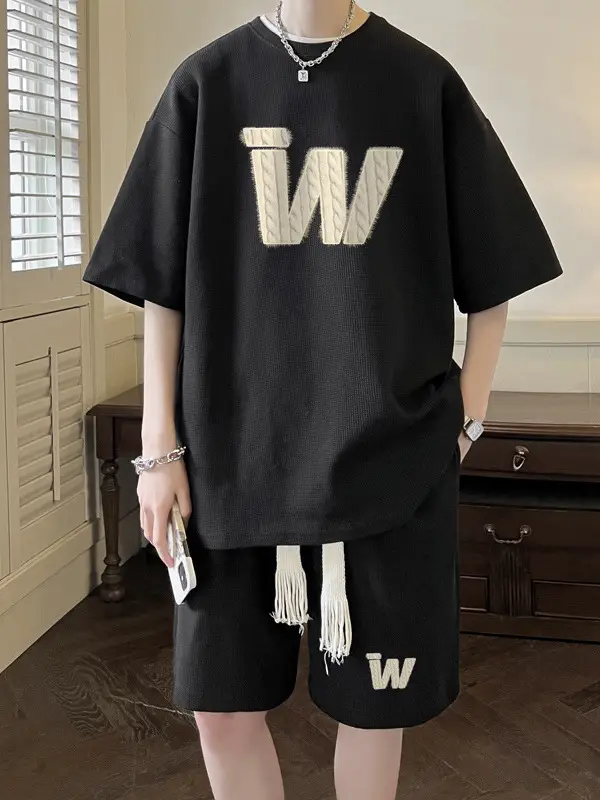 Teenager Black Waffle Short Sleeve Suit 15yo Junior High - Image 5