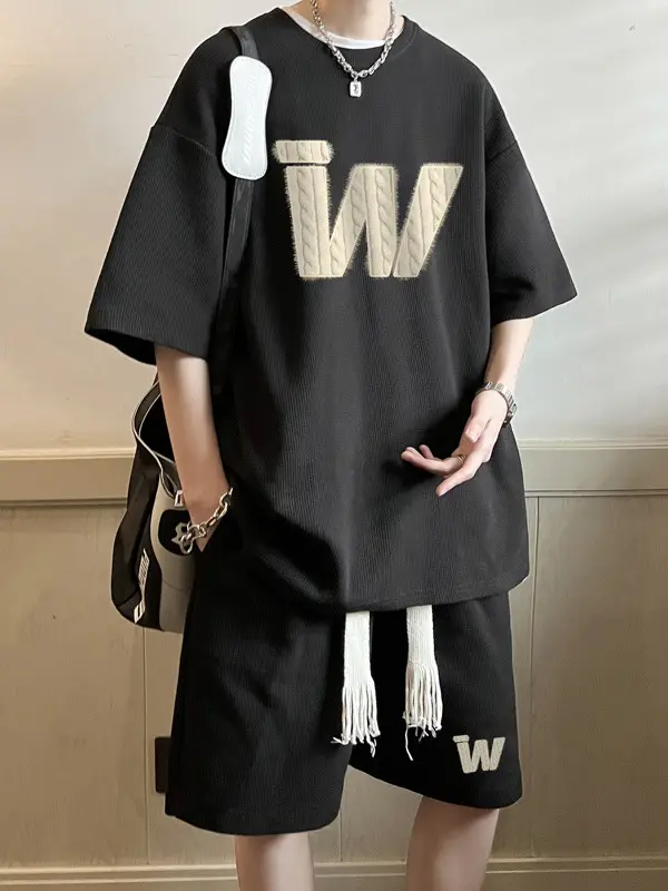 Teenager Black Waffle Short Sleeve Suit 15yo Junior High - Image 7