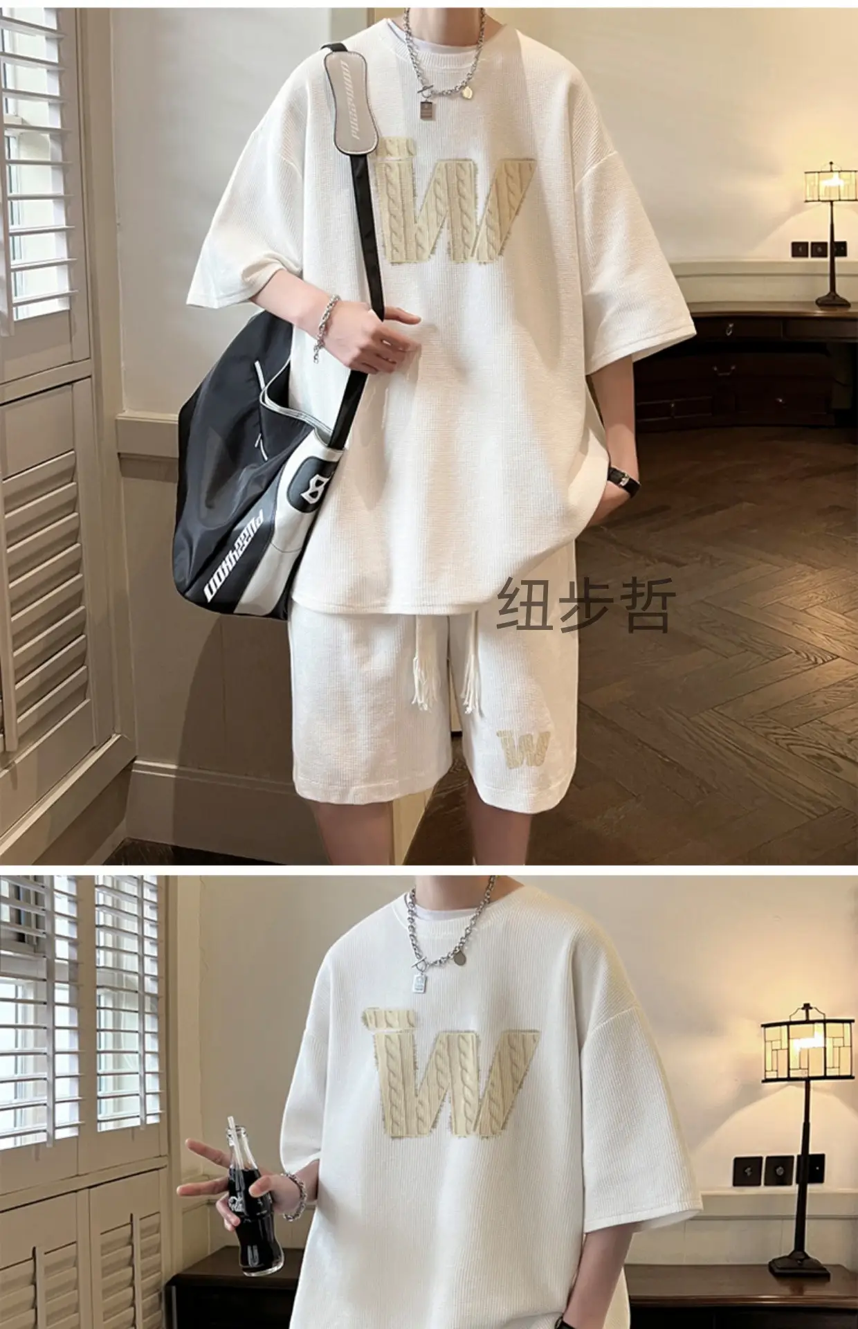 Teenager Black Waffle Short Sleeve Suit 15yo Junior High — feature 13