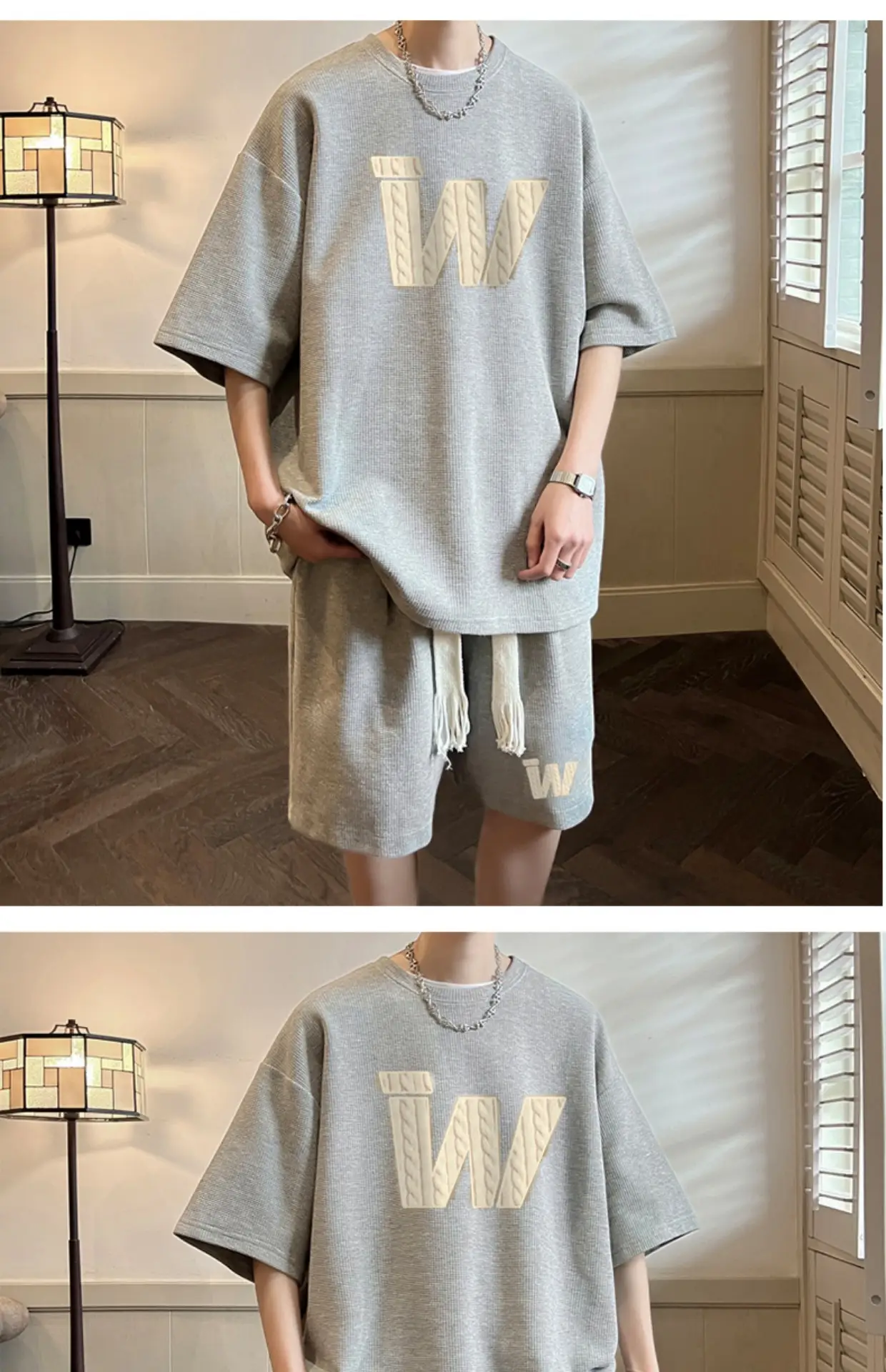 Teenager Black Waffle Short Sleeve Suit 15yo Junior High — feature 5