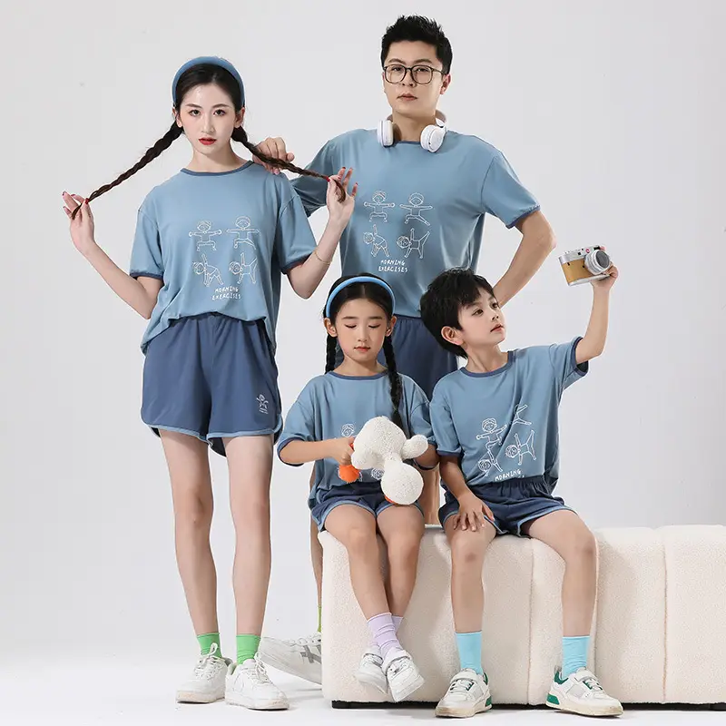 Qi-sports short sleeve suit) cartoon blue