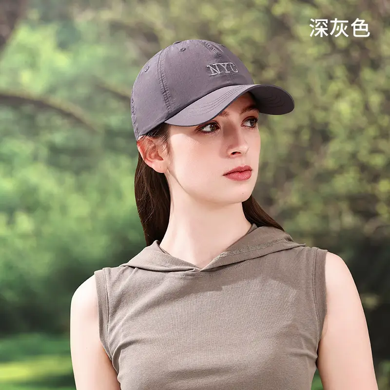 Women Sports Cap Gray Hooded Baseball Hat - Image 9