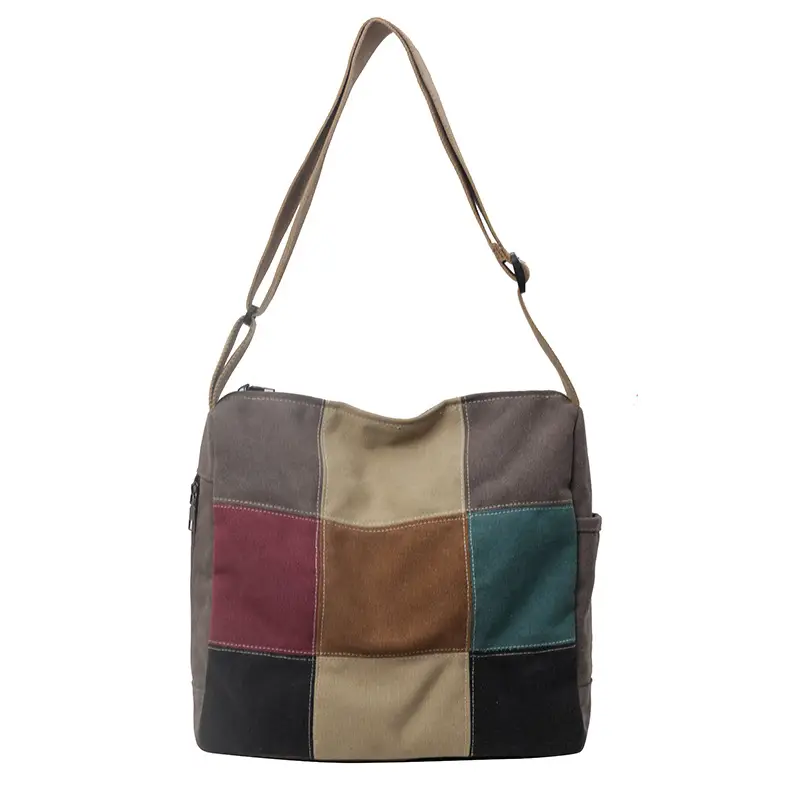 Multi Color Canvas Shoulder Bag for Women Large Capacity
