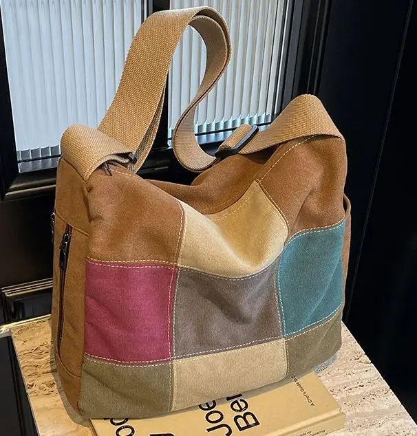 Multi Color Canvas Shoulder Bag for Women Large Capacity
