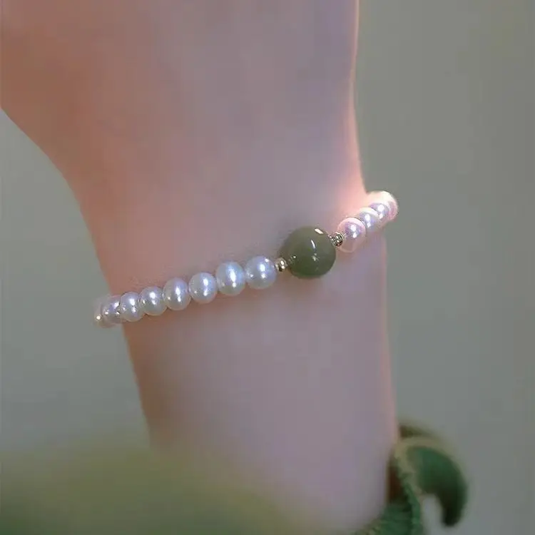 Women's Gold Pearl Green Stone Bracelet — feature 6