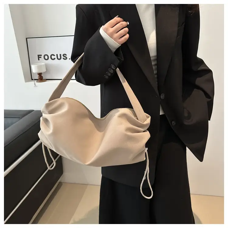Women's Soft Nylon Shoulder Bag Beige 2024 Spring