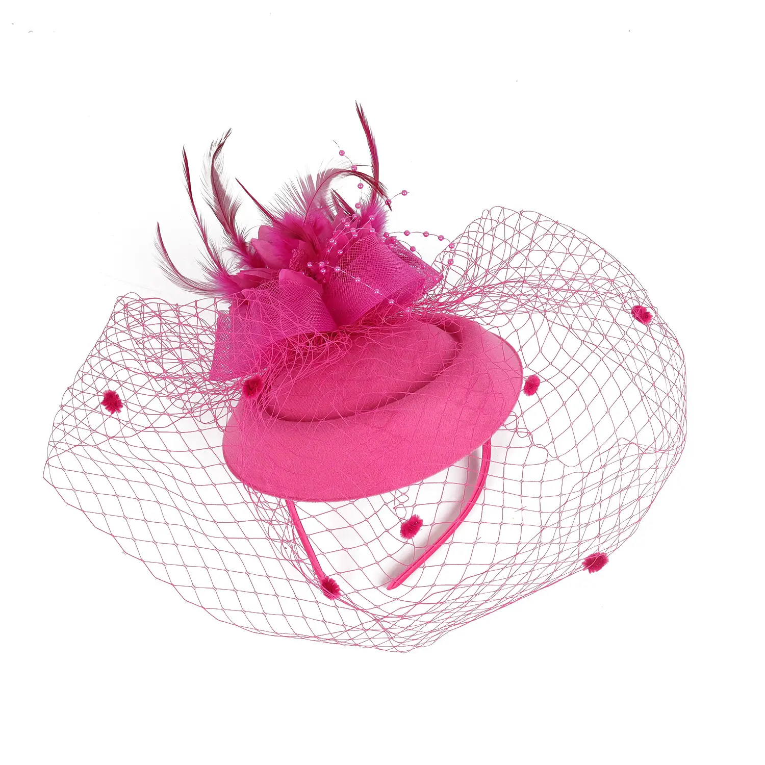 Pink Vintage Gauze Fascinator with Flower & Net - Image 16