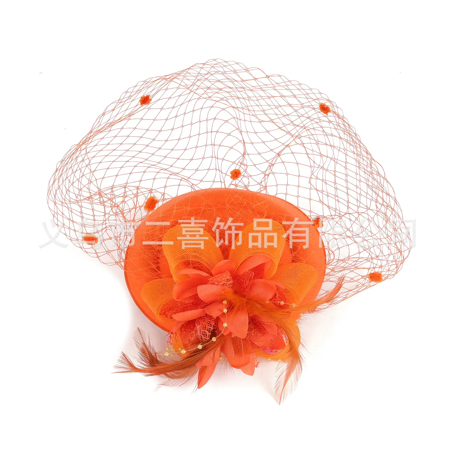 Pink Vintage Gauze Fascinator with Flower & Net - Image 17