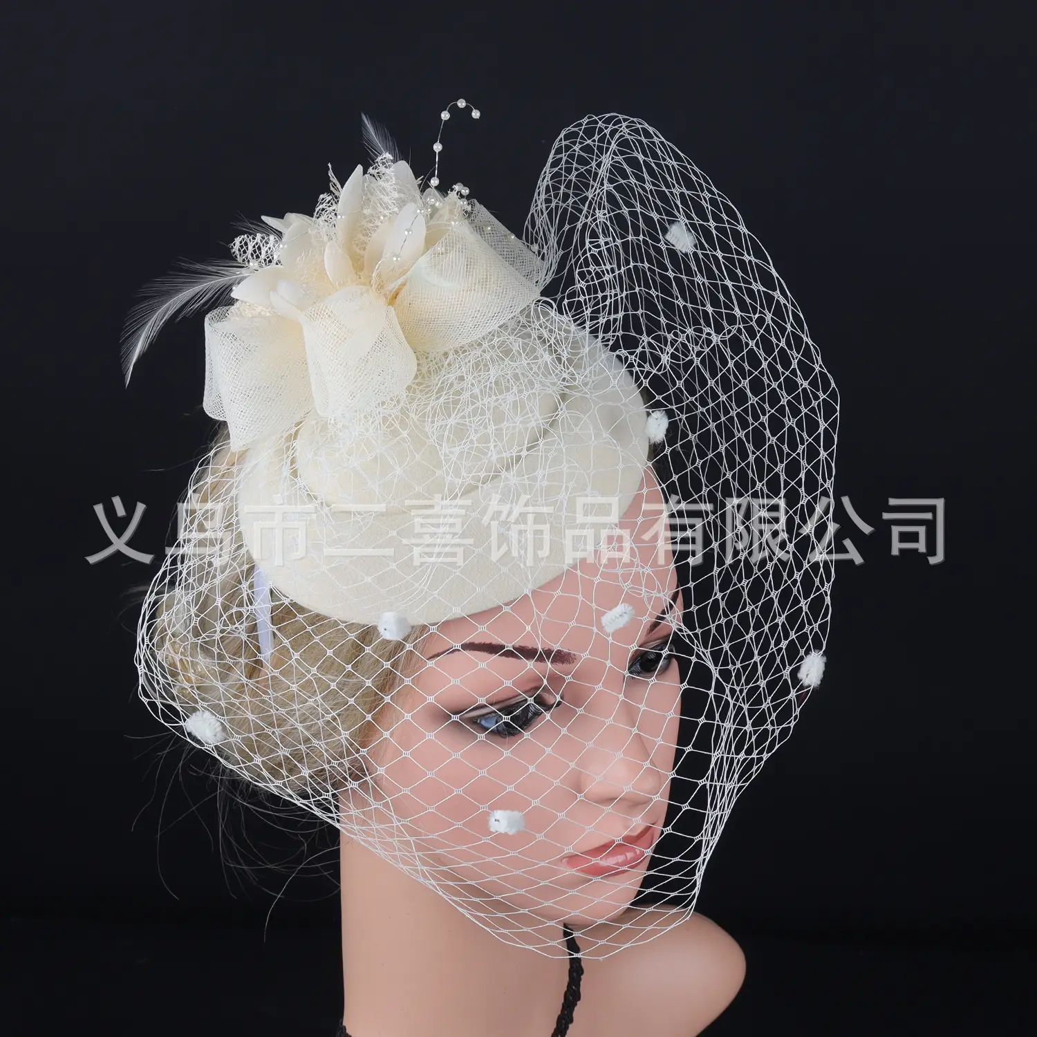 Pink Vintage Gauze Fascinator with Flower & Net - Image 14