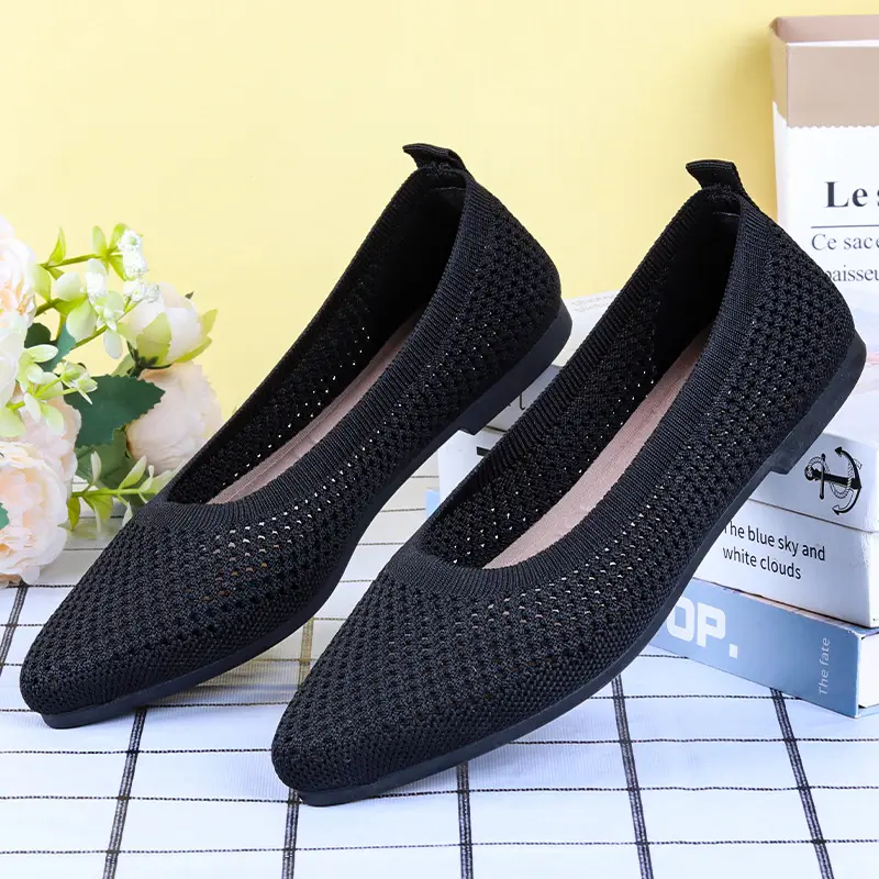 Shoes for Women Spring and Summer New Solid Color Pointed Toe Flat Heel Soft Sole Shoes Casual Breathable Women's Hollow Knitted Shoes - Image 4