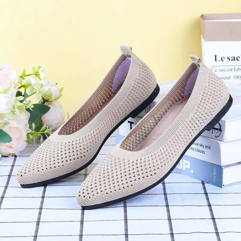 Shoes for Women Spring and Summer New Solid Color Pointed Toe Flat Heel Soft Sole Shoes Casual Breathable Women's Hollow Knitted Shoes - Image 5