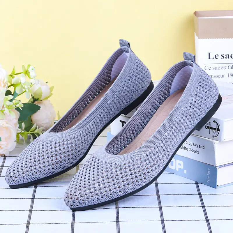 Shoes for Women Spring and Summer New Solid Color Pointed Toe Flat Heel Soft Sole Shoes Casual Breathable Women's Hollow Knitted Shoes — feature 12