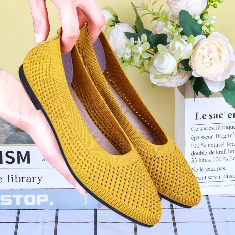 Shoes for Women Spring and Summer New Solid Color Pointed Toe Flat Heel Soft Sole Shoes Casual Breathable Women's Hollow Knitted Shoes — feature 13