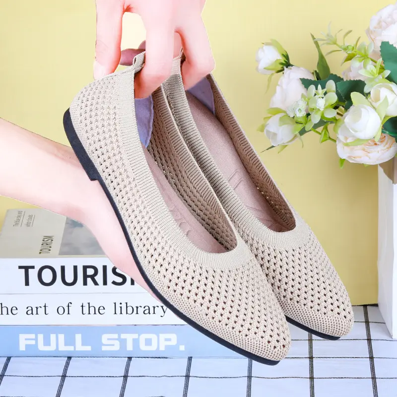 Shoes for Women Spring and Summer New Solid Color Pointed Toe Flat Heel Soft Sole Shoes Casual Breathable Women's Hollow Knitted Shoes — feature 14