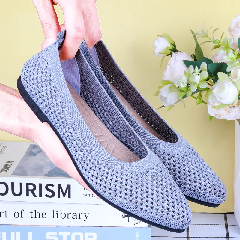 Shoes for Women Spring and Summer New Solid Color Pointed Toe Flat Heel Soft Sole Shoes Casual Breathable Women's Hollow Knitted Shoes — feature 15