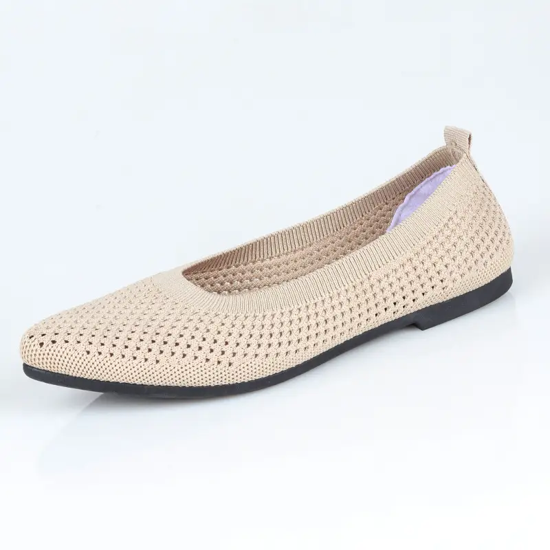 Shoes for Women Spring and Summer New Solid Color Pointed Toe Flat Heel Soft Sole Shoes Casual Breathable Women's Hollow Knitted Shoes — feature 19