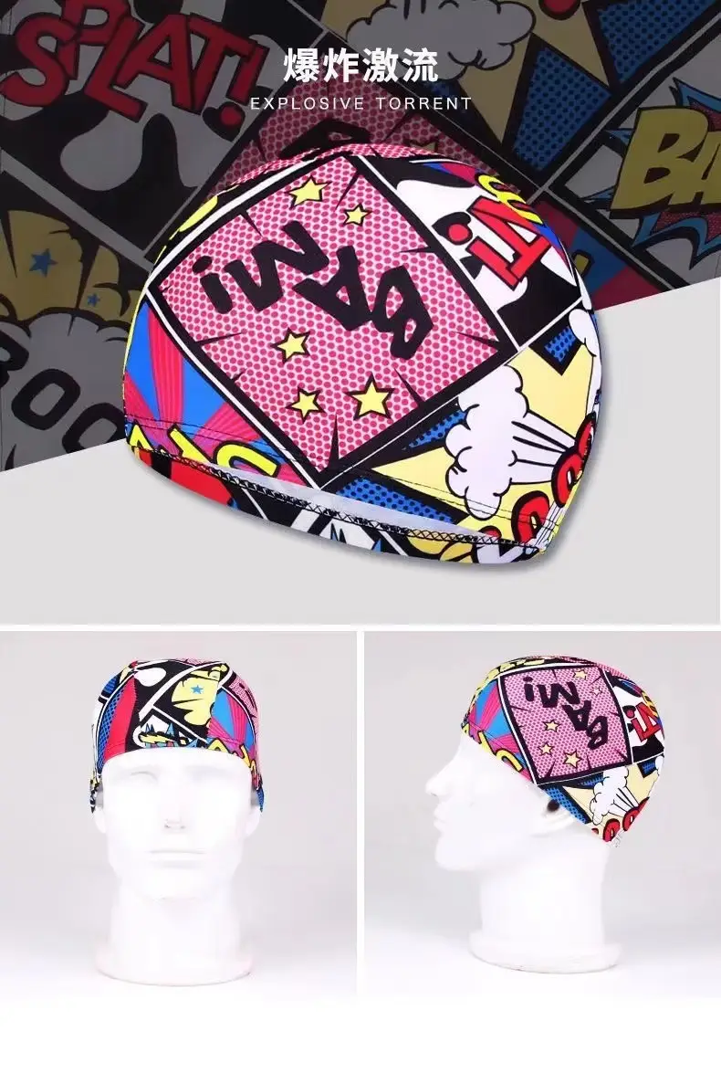 Factory direct swimming cap new flower cloth cap spot wholesale quick-drying fashion pattern knitted cloth swimming cap swimming cap — feature 8
