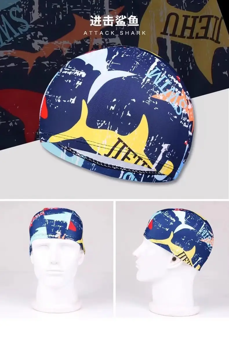 Factory direct swimming cap new flower cloth cap spot wholesale quick-drying fashion pattern knitted cloth swimming cap swimming cap