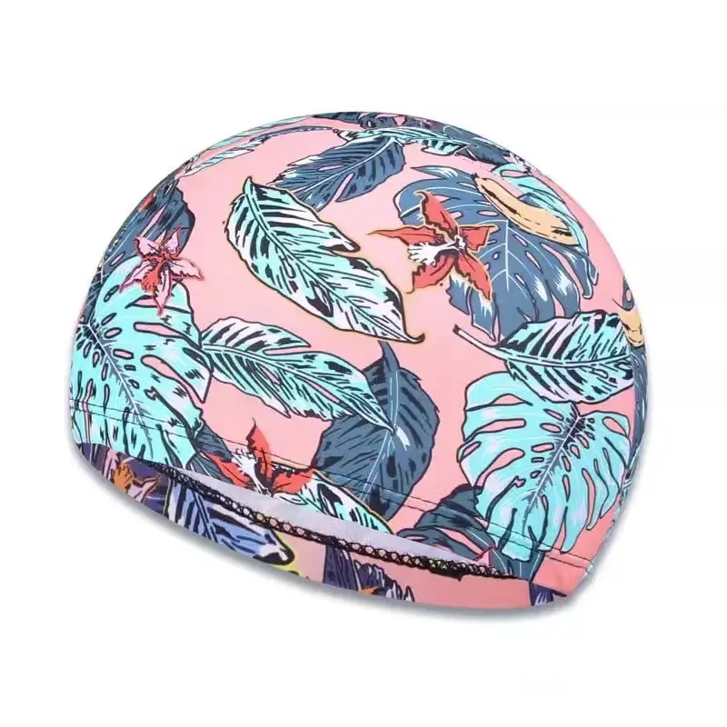 Factory direct swimming cap new flower cloth cap spot wholesale quick-drying fashion pattern knitted cloth swimming cap swimming cap