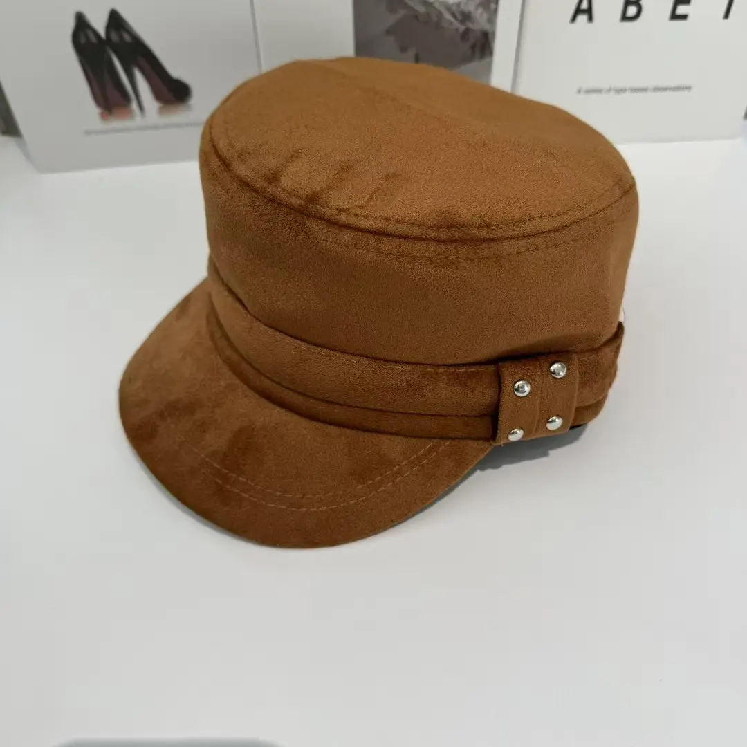 Japanese Korean Style Plain Suede Vintage Flat Top Cap for Women Autumn Winter - Image 2