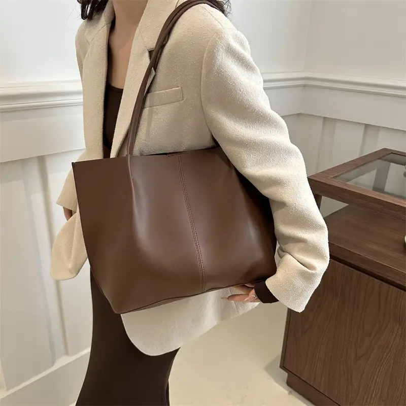 Women Retro Brown Large Tote Bag 2024 Spring - Image 6