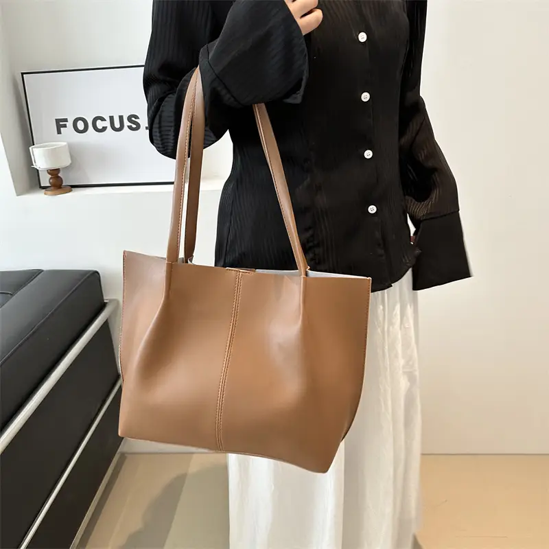 Women Retro Brown Large Tote Bag 2024 Spring - Image 7