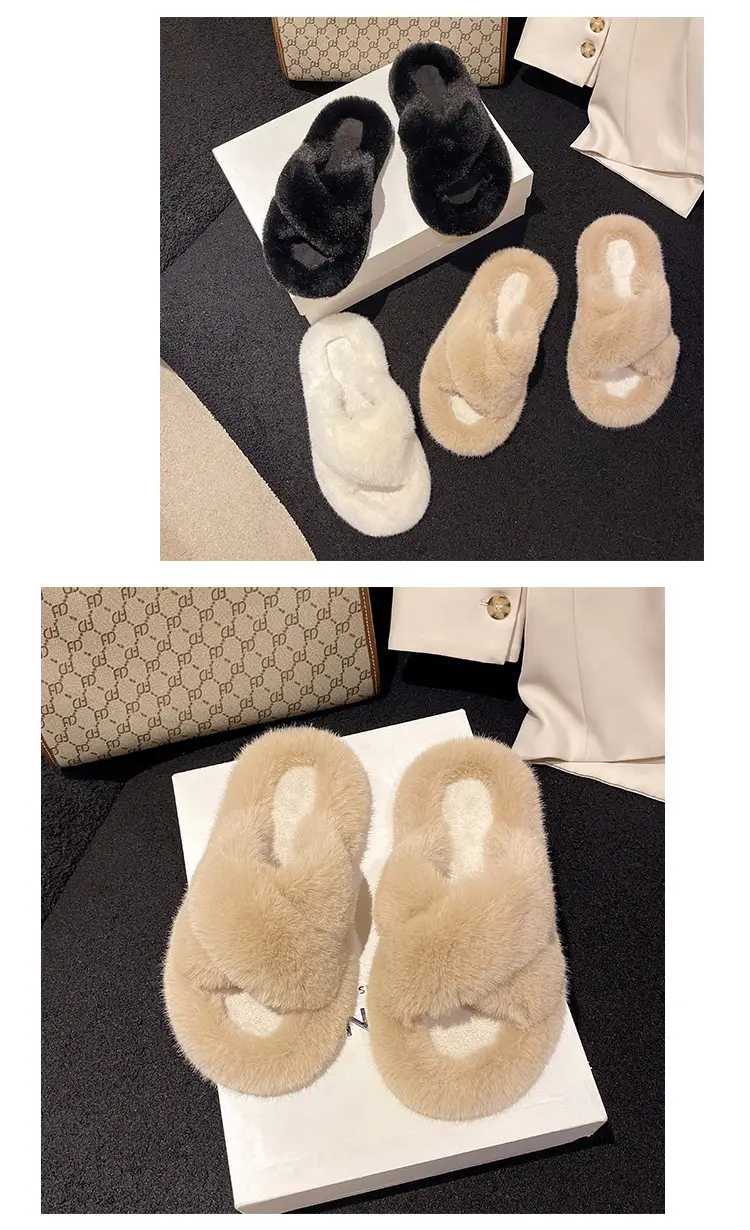 Trendy Furry Slippers for Women, New Autumn and Winter Fashion, Thick-Soled, Fleece-Lined Maternity Shoes, Height-Increasing Cotton Slippers — feature 9