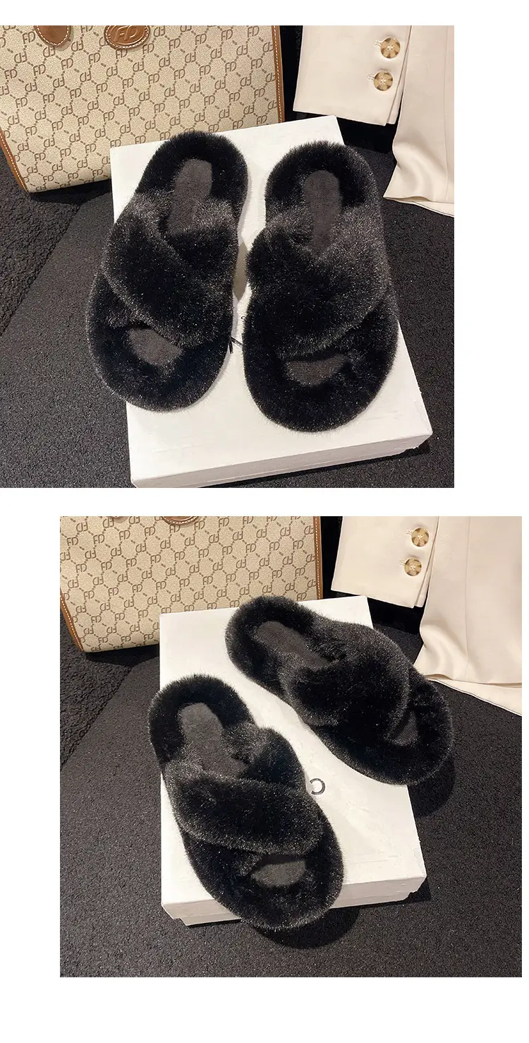 Trendy Furry Slippers for Women, New Autumn and Winter Fashion, Thick-Soled, Fleece-Lined Maternity Shoes, Height-Increasing Cotton Slippers — feature 11
