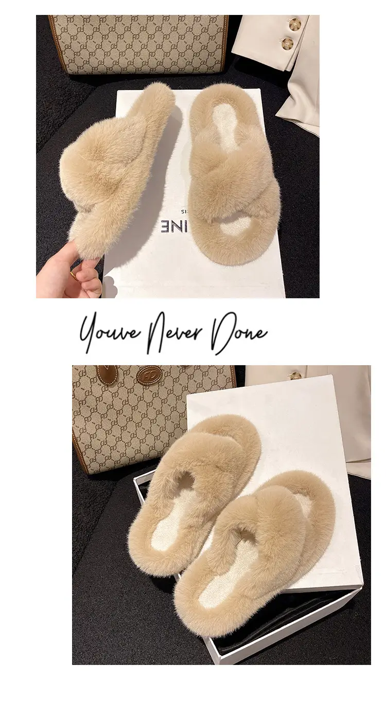 Trendy Furry Slippers for Women, New Autumn and Winter Fashion, Thick-Soled, Fleece-Lined Maternity Shoes, Height-Increasing Cotton Slippers — feature 13