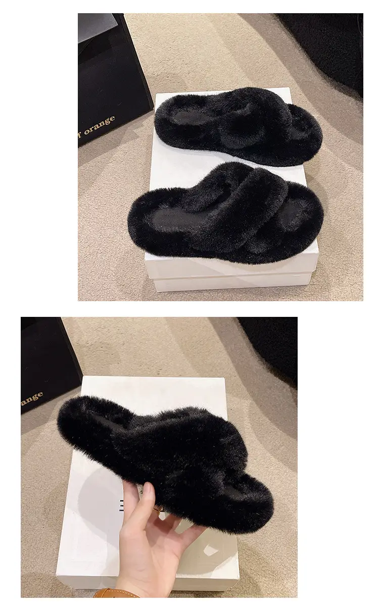 Trendy Furry Slippers for Women, New Autumn and Winter Fashion, Thick-Soled, Fleece-Lined Maternity Shoes, Height-Increasing Cotton Slippers — feature 14