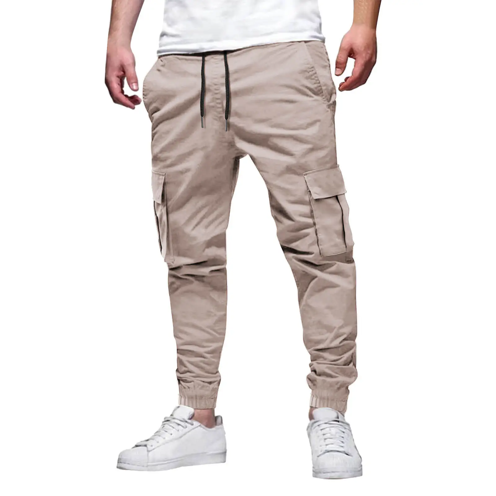 European & American Men's Black Drawstring Joggers with Multi-Pockets — feature 11